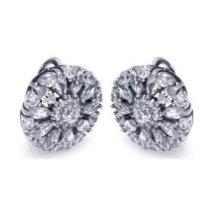 .925 Sterling Silver CZ Flower Clip Om Earrings